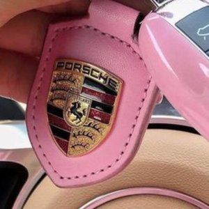 Pink PORSCHE STUTTGART HOTROD  Leather Fob Crest KeyRing Key Cha…